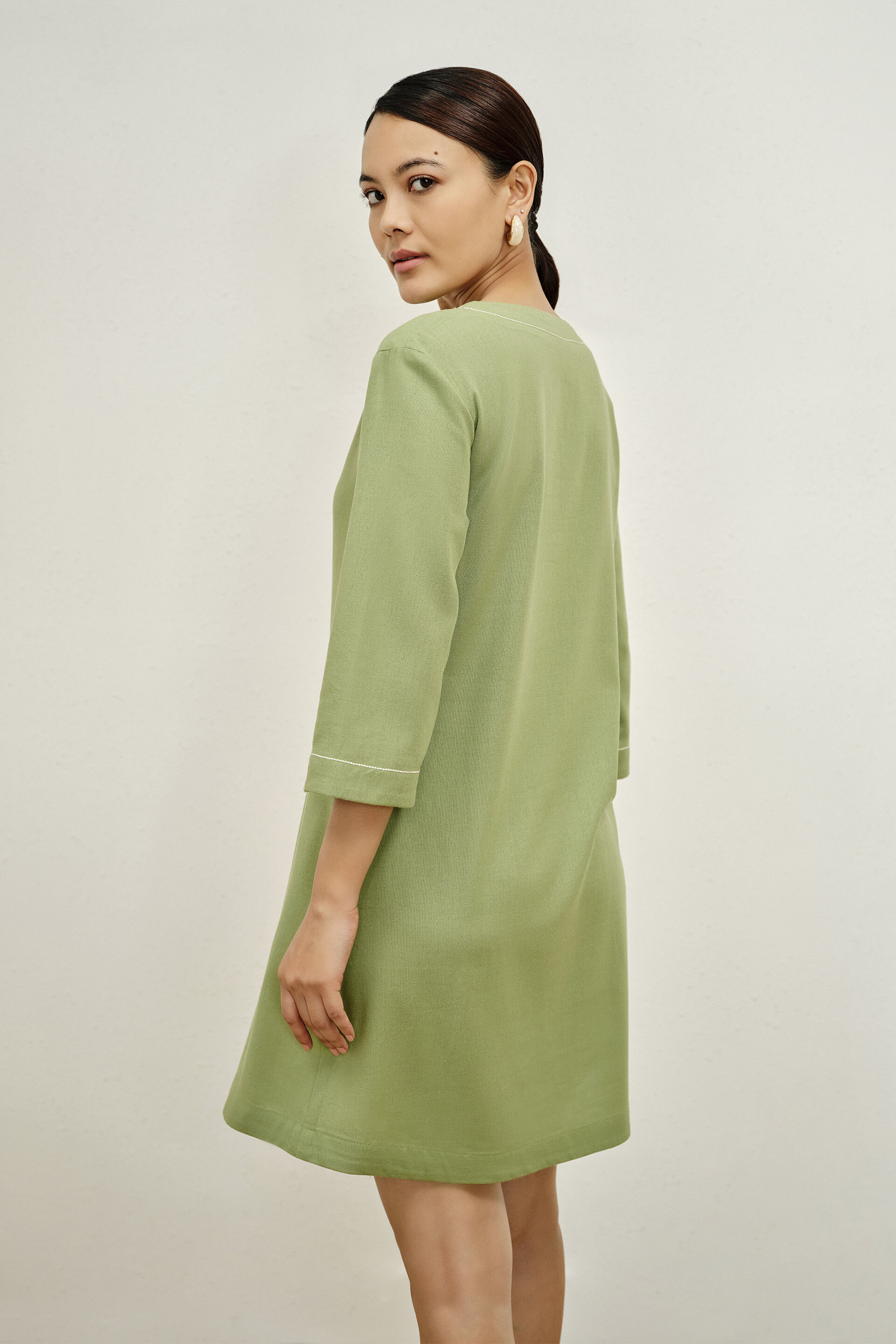 Solid Shift Dress in Sage Green, Sage Green, image 5